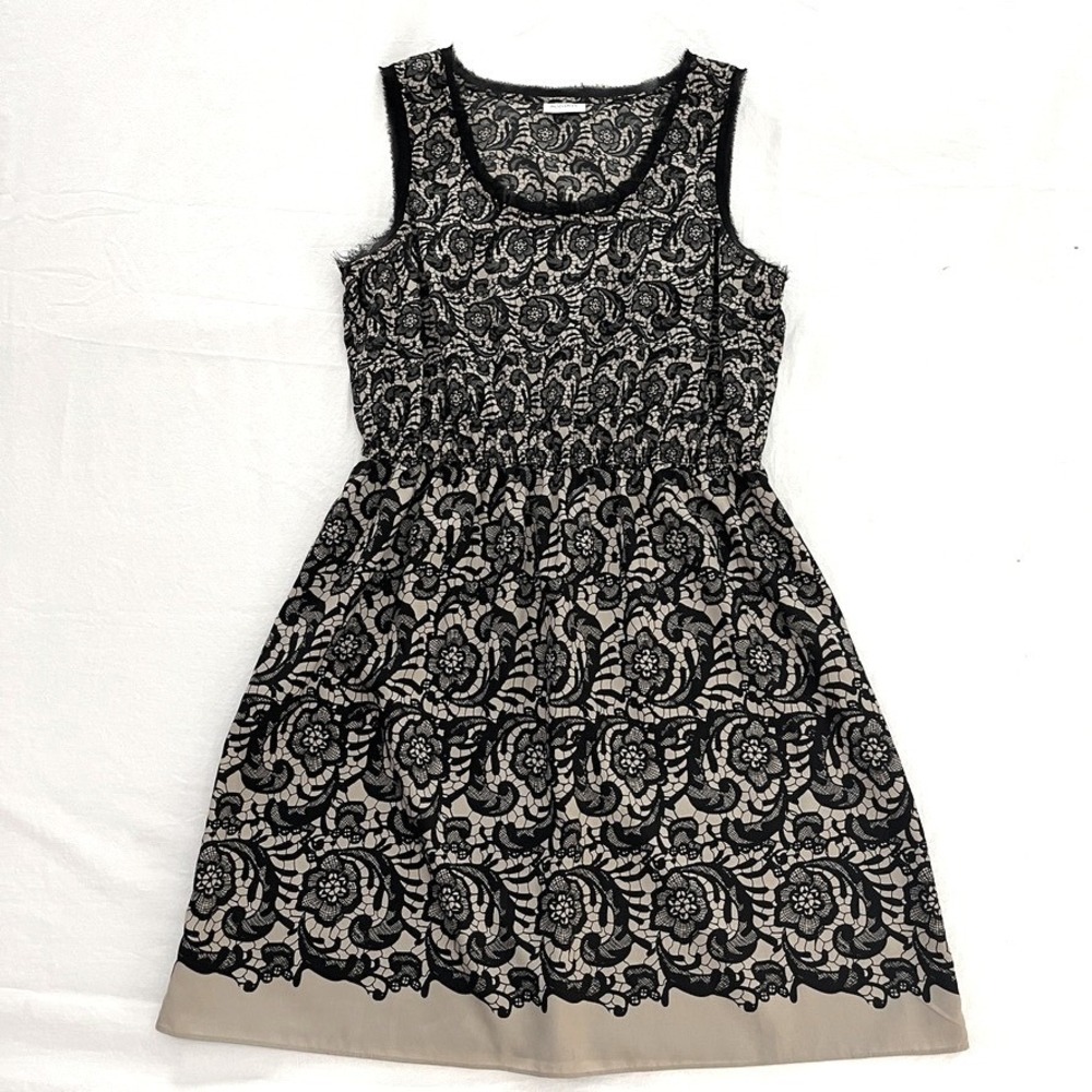Rodarte for Target Lace Print Dress Black Beige Sleeveless Size L Wedding Guest